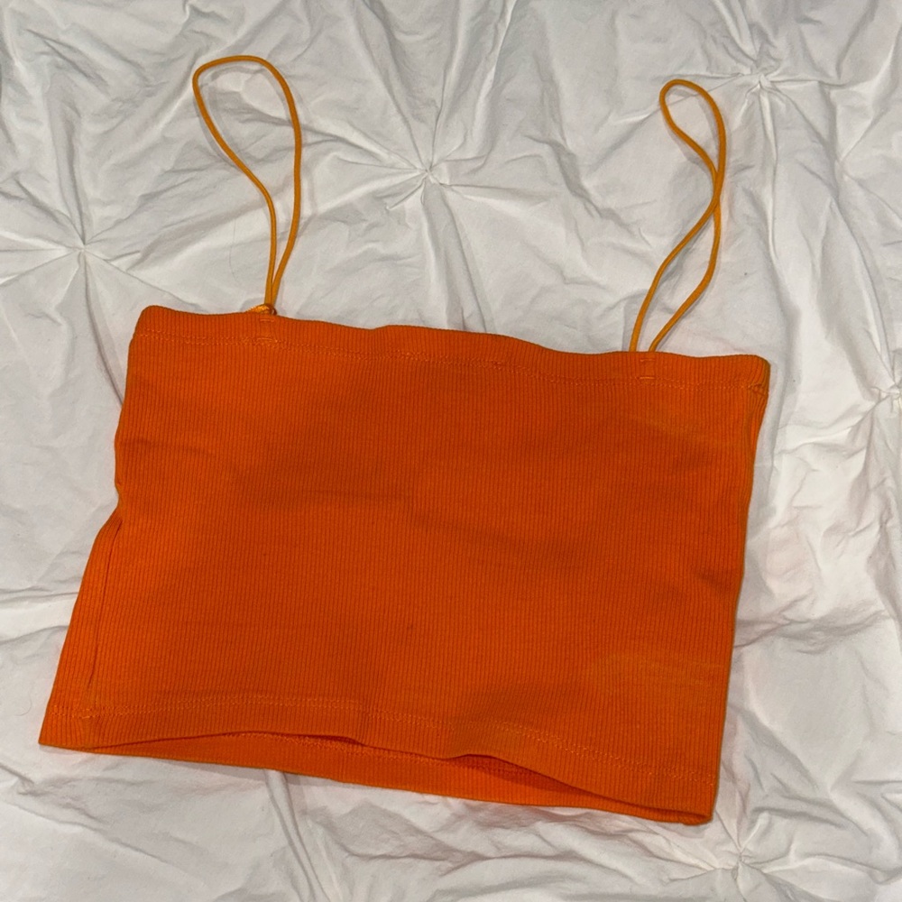 Bright Orange Ribbed Crop Top
